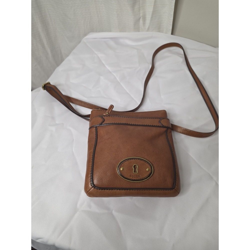 ✿ Fossil Boho Vintage Brown Leather Crossbody Bag‎ Brass Hardware Classic